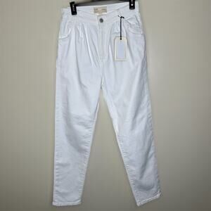 Current Elliot Arroyo Mom Jeans 27 Womens Blanc Wash White Pleated Tapered New